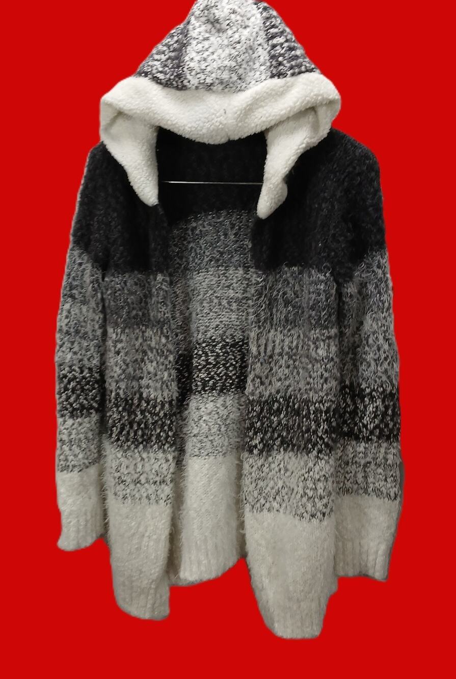 Absolutely Famous Open Cardigan/Striped /Hooded /Mohair/ Retro/Comfy